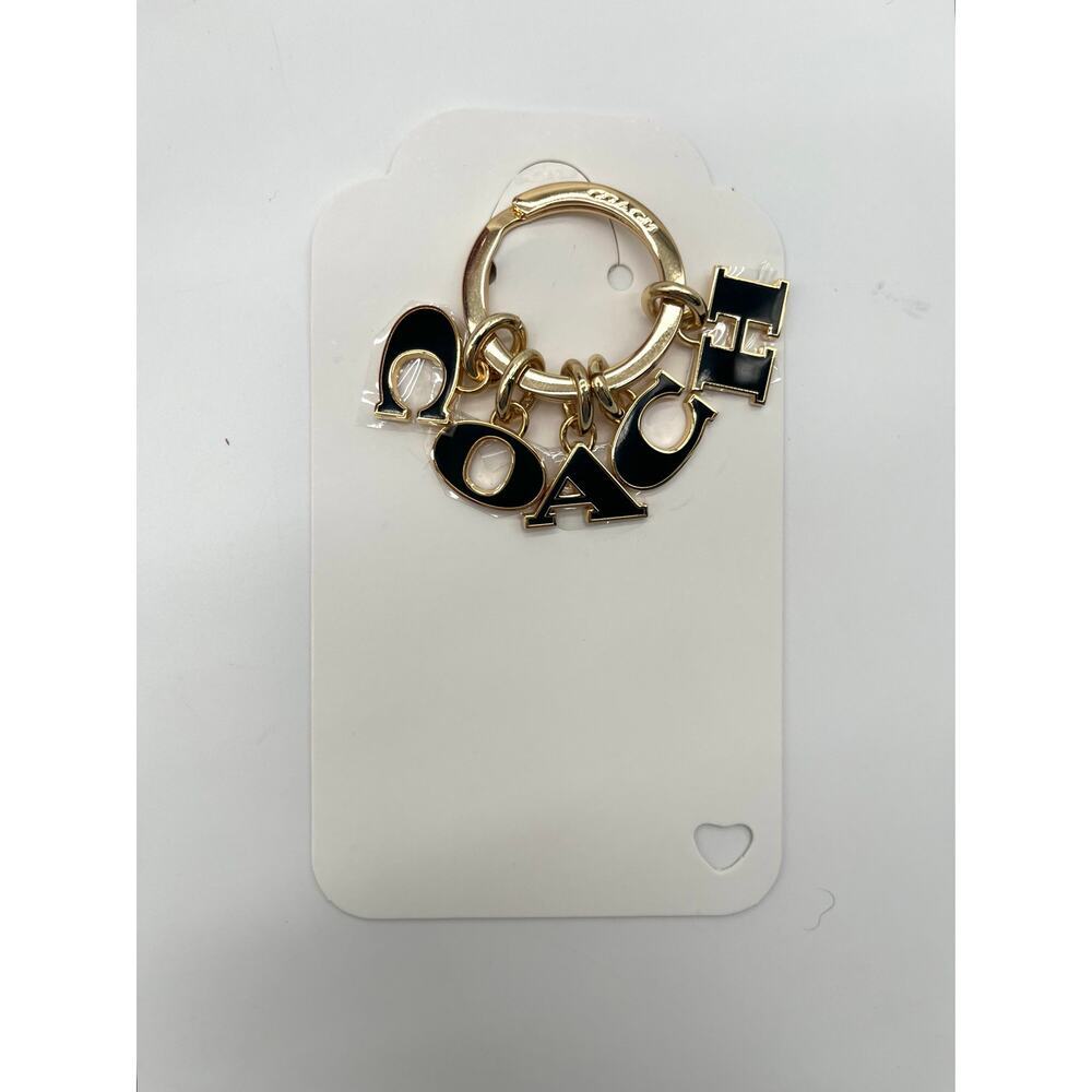 COACH Bag Charm Gold Keychain, Signature Black Letters